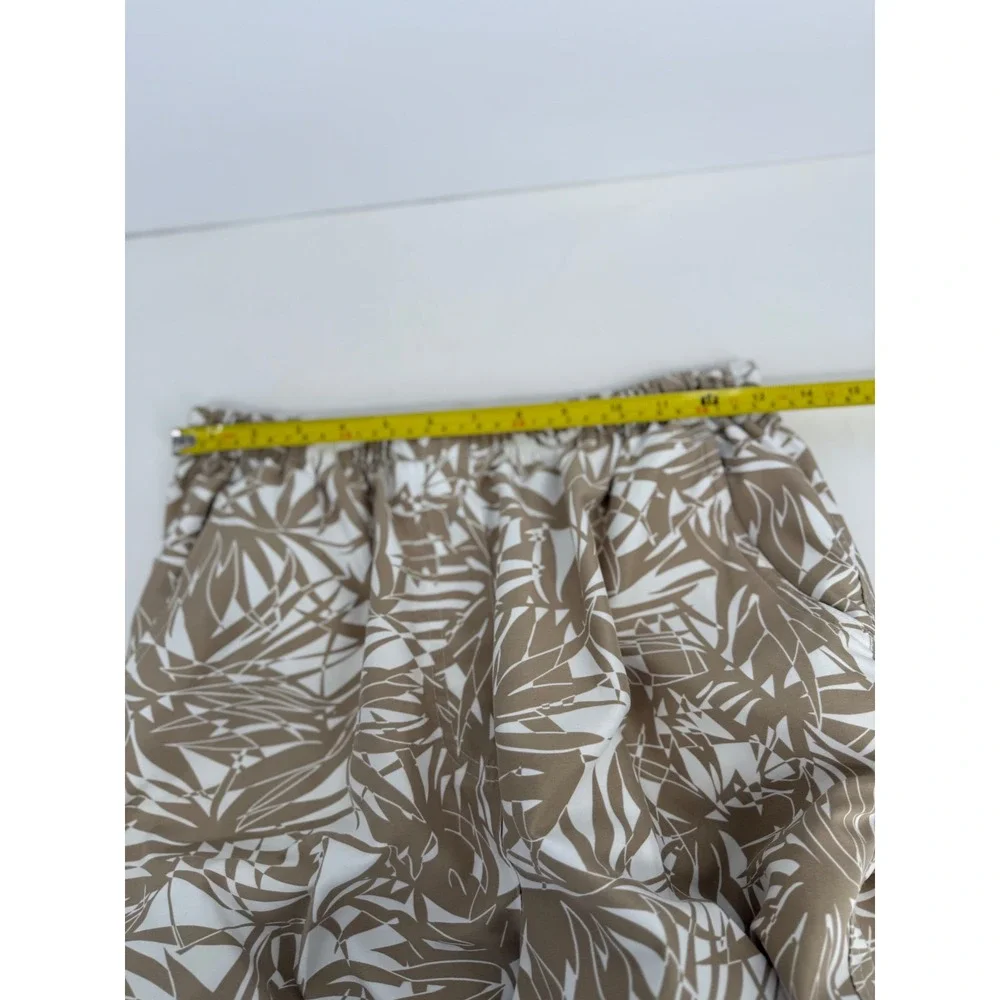 Alia Tan White Palm Leaf Print Elastic Cropped Wide Leg Pants Sz (see pics)